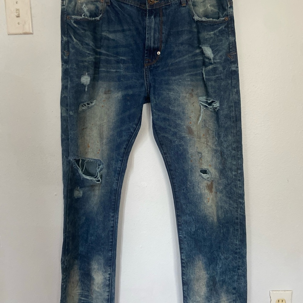 Akoo Empire Jeans Men’s Destroyed Denim Grunge Hip Hop 40x33